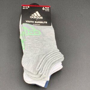 Adidas Youth Superlite No Show Socks 6-Pack L 5Y-7Y Aeroready Blue Gray White